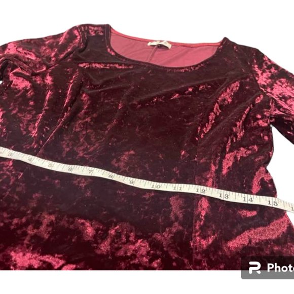 Crushed Velvet Skater A-Line Flirty Mini Burgundy Long Sleeves Cocktail … - Picture 9 of 16